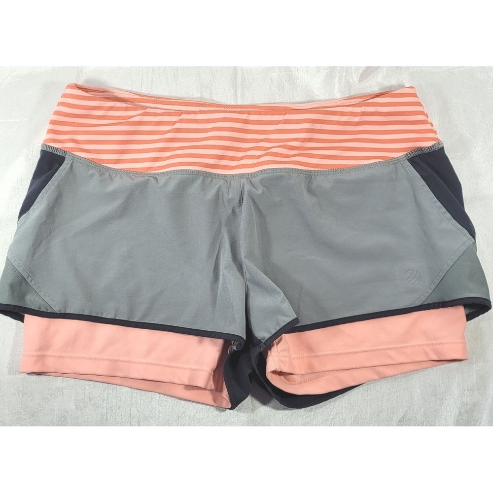 MPG Women's 2in1 Layered Running‎ Shorts - Orange/Gray/Charcoal - Size Medium